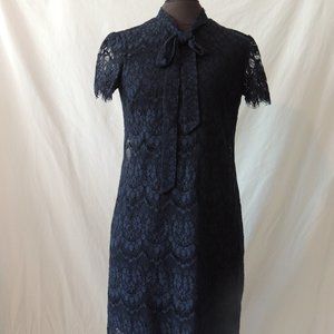 Betsey Johnson Sz 6 Dress Lace Navy Blue Scalloped Hem Lined Graduation Wedding